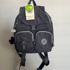 New Kipling Lovebug Backpack Foggy Gray Front Pockets Back Straps Top Zip